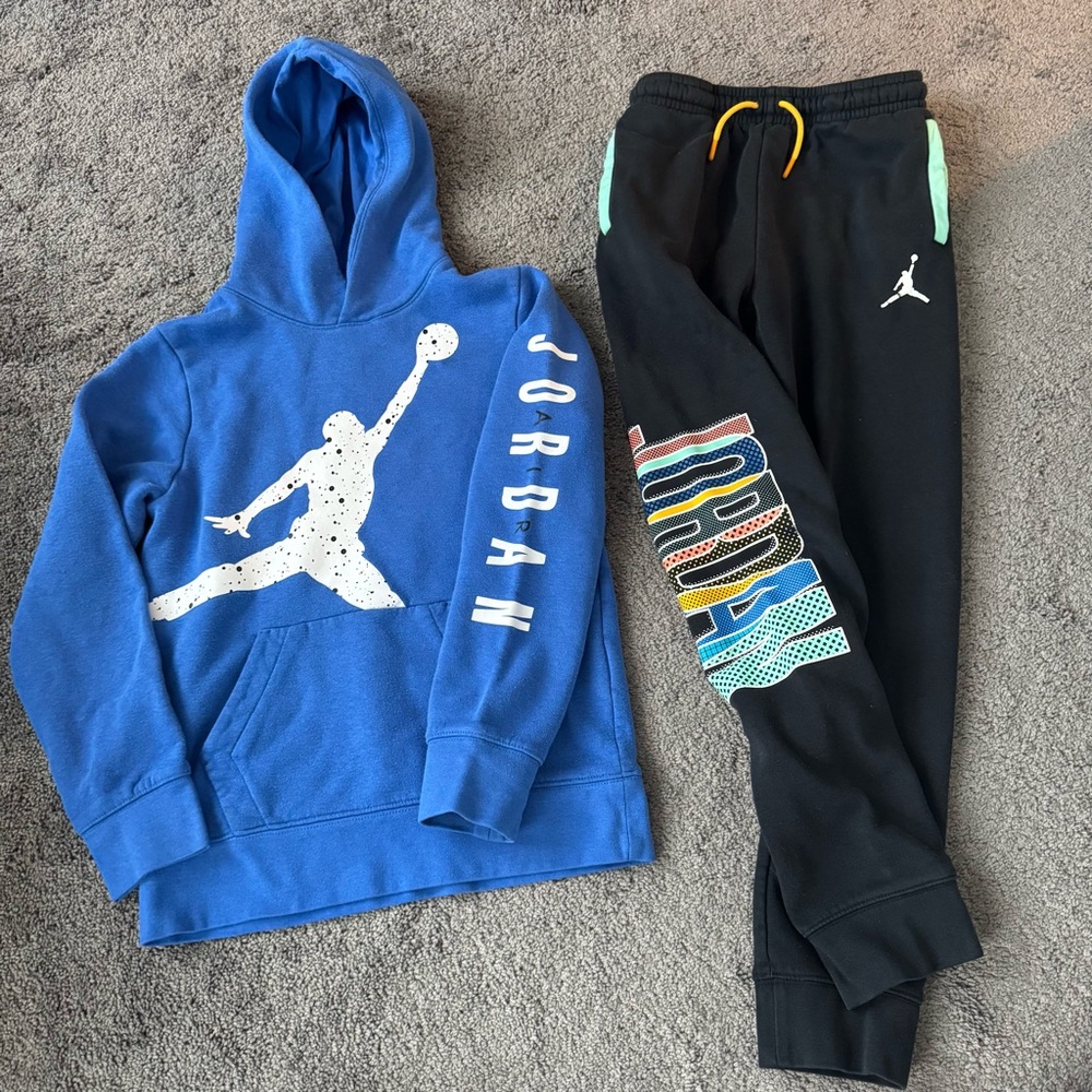 Jordan Kids Blue Hoodie and Black Joggers Set